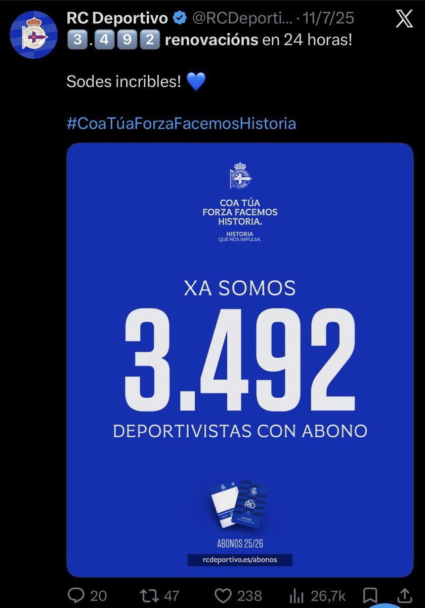JaviCalvinho's tweet photo. Cifras de abonados no primeiro día de campaña en 2023/2024/2025/2026 https://t.co/EMEIqDWodG