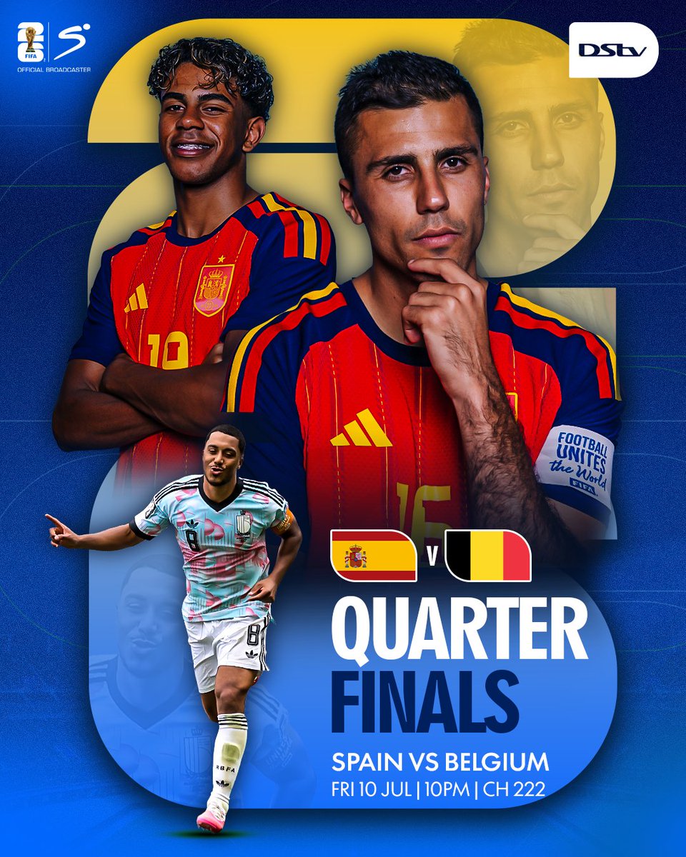 DStv_Kenya's tweet photo. The battle for the Final Four continues..... #Spain 🇪🇸 VS #Belgium 🇧🇪 — A Semi-final spot awaits, but only one team will take the next step toward World Cup glory.🔥🔥⚽

✅ #Spain VS #Belgium  | @ 10Pm |Ch. 222 On DStv Access & Up

To Stream 📲 https://t.co/vot661xUro

👉 Action & Drama All loading… Dial ✳423# to stay connected to DStv Access for KES 1,450.

#EverythingCanWait #ItsOnDStv #AlutaFootah #ReconnectToDStv #DStvFIFAWorldCup26 #FIFAWorldCup #WorldCup2026