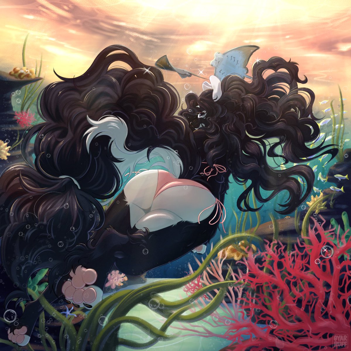 Gyaruff's tweet photo. My most recent art attack and probably my best art ive ever drawn. Loved drawing this girl for @Isovana_art 
#artfight2026ㅤ #artfightattack #teamcomedy #artfightcomedy #furry #furryart #furryartist #anthro #anthroart #anthroartist #underwater #scenic https://t.co/z79f6A3KGI