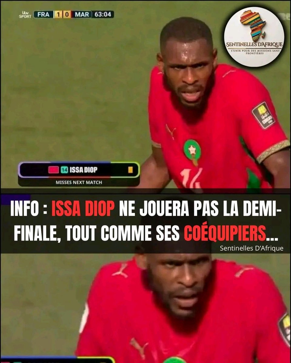 chancardmk4's tweet photo. 🇫🇷𝗙𝗥𝗔𝗡𝗖𝗘🆚𝗠𝗔𝗥𝗢𝗖🇲🇦 | 𝗕𝗥𝗘𝗔𝗞𝗜𝗡𝗚 🚨: Issa Diop ne jouera pas la demi-finale, tout comme ses coéquipiers.

“Misses Next Match” 🥹 QUEL MATCH MÊME? 😂😂

😂Masta!!! 

#Sentinelles #Afrique #Maroc #RDC #Kinshasa #France https://t.co/6ZSo125dGK