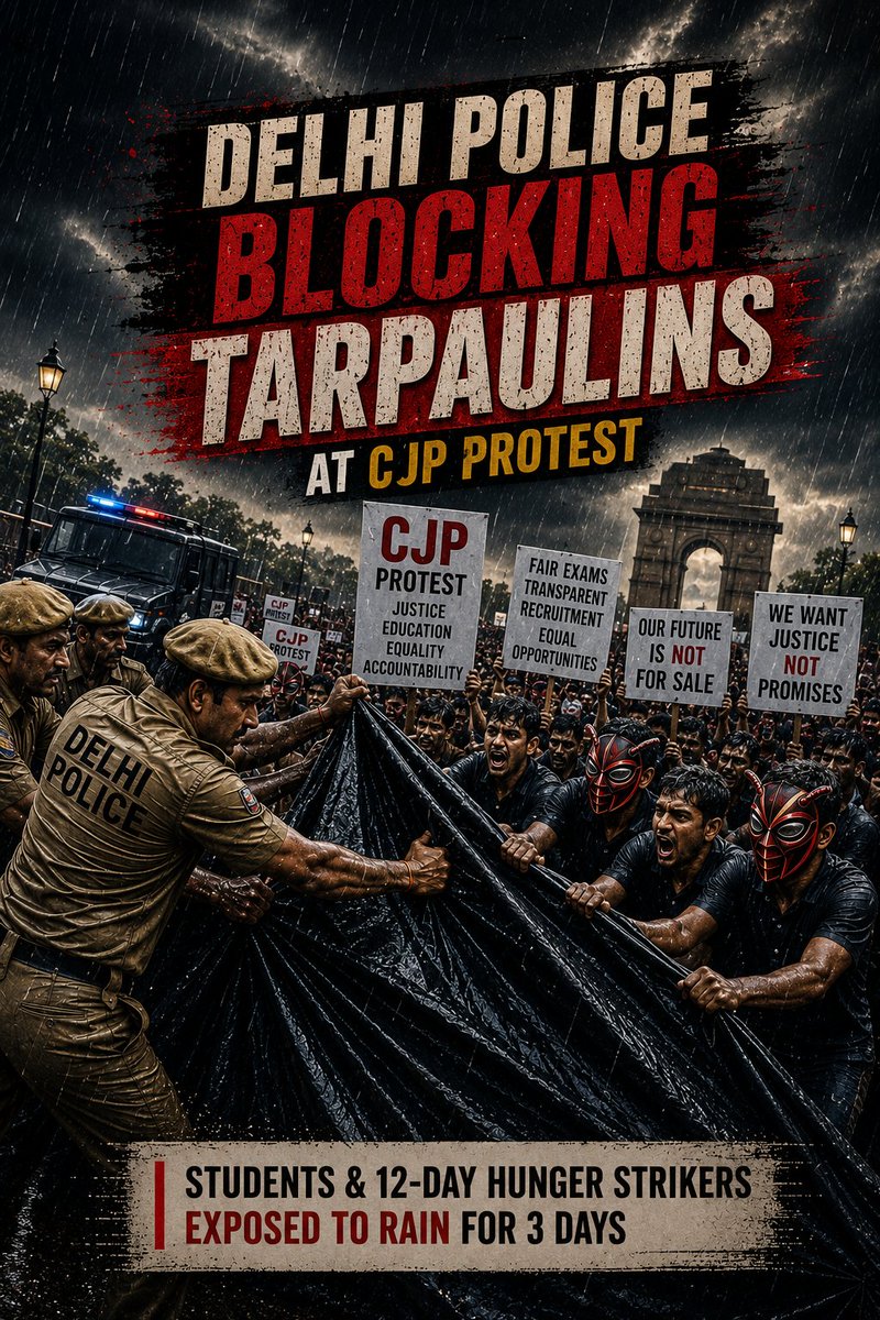 FocusNewsIND's tweet photo. Delhi Police Blocking Tarpaulins at CJP ( cockroach janata party)
Students and 12-day Hunger Strikers Exposed to rain for 3 days
#cjp #cockroschjantaparty @abhijeet_dipke @CJP_for_India #abhijeetdipke #jantarmantar #Delhi #paperleaks https://t.co/WcVzzJV0xg
