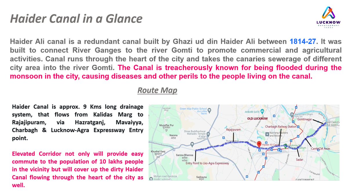lucknow_index's tweet photo. This decades old project never saw the day of light cause of strong resistance by the slum dwellers who live on both sides of the canal.

Now, once the much needed elevated corridor is built, citizens can reach the Agra Expressway & upcoming Varun Vihar Township within 30 minutes from Kalidas Marg.