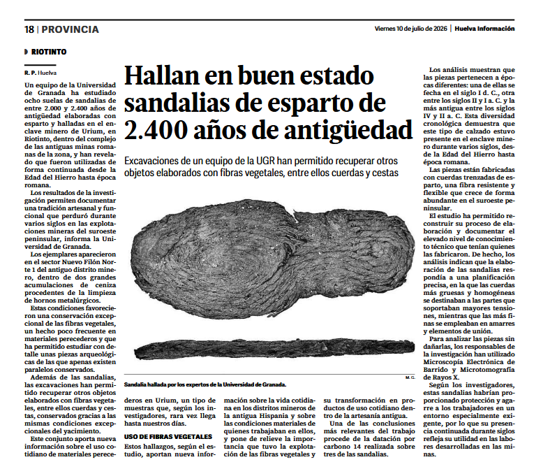 Arturodelp's tweet photo. 🟢 #PrensaImpresa | «Hallan en buen estado sandalias de esparto de 2400 años de antigüedad» https://t.co/jRH9kiptTn