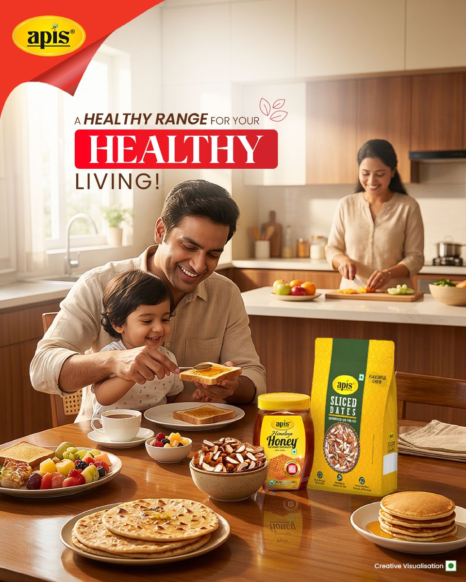 apis_india's tweet photo. Healthy living, made simple.

With Apis Honey &amp; Apis Sliced Dates, everyday meals get a wholesome upgrade.

#HealthyLiving #ApisIndia #HealthyChoices https://t.co/mrID5DdMDX