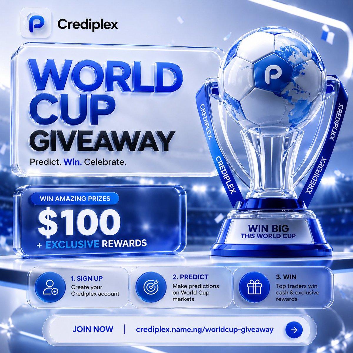 crediplexhq's tweet photo. 🏆 WIN $100 THIS FIFA WORLD CUP!

Think you can predict the exact score?

Join the Crediplex World Cup Correct Score Giveaway and compete against football fans from around the world.

Predict the correct score of FIFA World Cup matches, climb the leaderboard, and stand a chance to win $100 plus exclusive rewards.

Enter now:
https://t.co/jhfJl54luk

Who do you think will predict the most correct scores? 

#Crediplex #WorldCup #WorldCup2026 #FIFA #PredictionMarkets #Football #CorrectScore #Giveaway