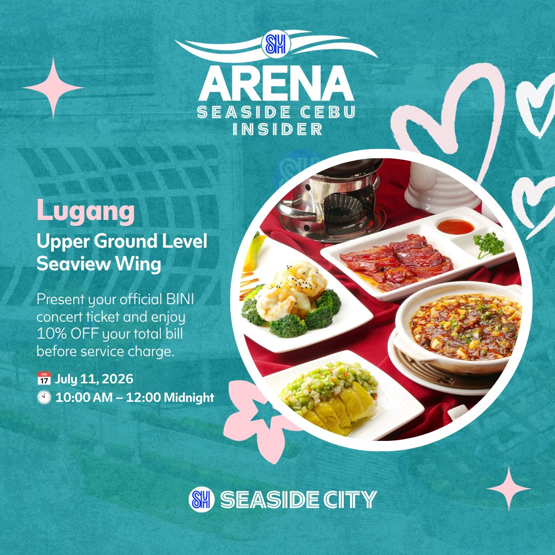 SMSeasideCebu's tweet photo. #SMSeasideCebuArenaInsider: Hey Blooms, make sure to load up for an enjoyable concert experience before heading to SM Seaside Cebu Arena! Here's your quick guide to restaurant picks around SM Seaside. 😋

More food options here 🍽👉🏻 https://t.co/gNEHNJ4iYf 

#GalaToTheMax #BINI https://t.co/pO0B3tuOde
