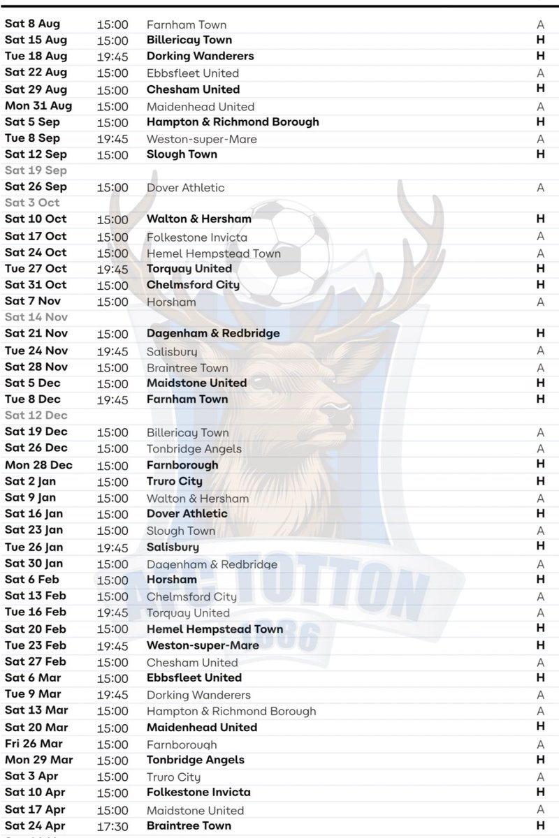 AFCTotton's tweet photo. 🚨THE WAIT IS OVER…THE FIXTURES ARE HERE!🚨

The 2026/27 @NL_Enterprise fixture list has officially landed!

The road to another unforgettable season starts now as Scott Rendell’s Stags discover the journey that lies ahead.

Who are you looking forward to most, Stags? 🤔 

Check out the full fixture list below and start planning your away days! 👇🏼

#GoStags🦌 #YourTownYourTeam