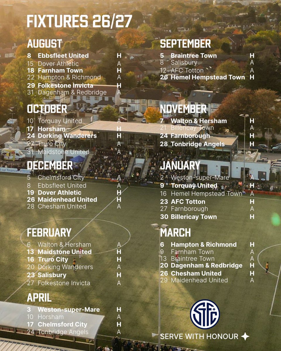 sloughtownfc's tweet photo. Our 2026/27 National League South fixture list is here! 📅

#OneSlough https://t.co/W5VItzAds6