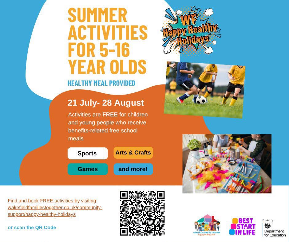 PATCarletonHigh's tweet photo. Looking for some fun activities for the summer holidays? Take a look at the events planned through the QR code below including sports, crafts and more...
#summerplans #wakefieldfamiliestogether https://t.co/8vdLe0jfKm