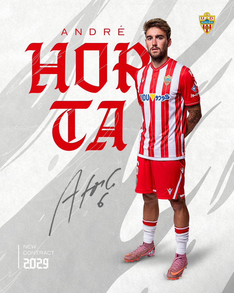 U_D_Almeria's tweet photo. 🤩 ¡André Horta seguirá siendo rojiblanco! 🔝

🤝 La UD Almería ejecuta la opción de compra previamente pactada con el @SCBragaOficial en su cesión de la temporada pasada.

✍️ Firma hasta 2️⃣0️⃣2️⃣9️⃣

¡Vamos con todo, André! ❤️🤍 https://t.co/xeKbJOuE2M