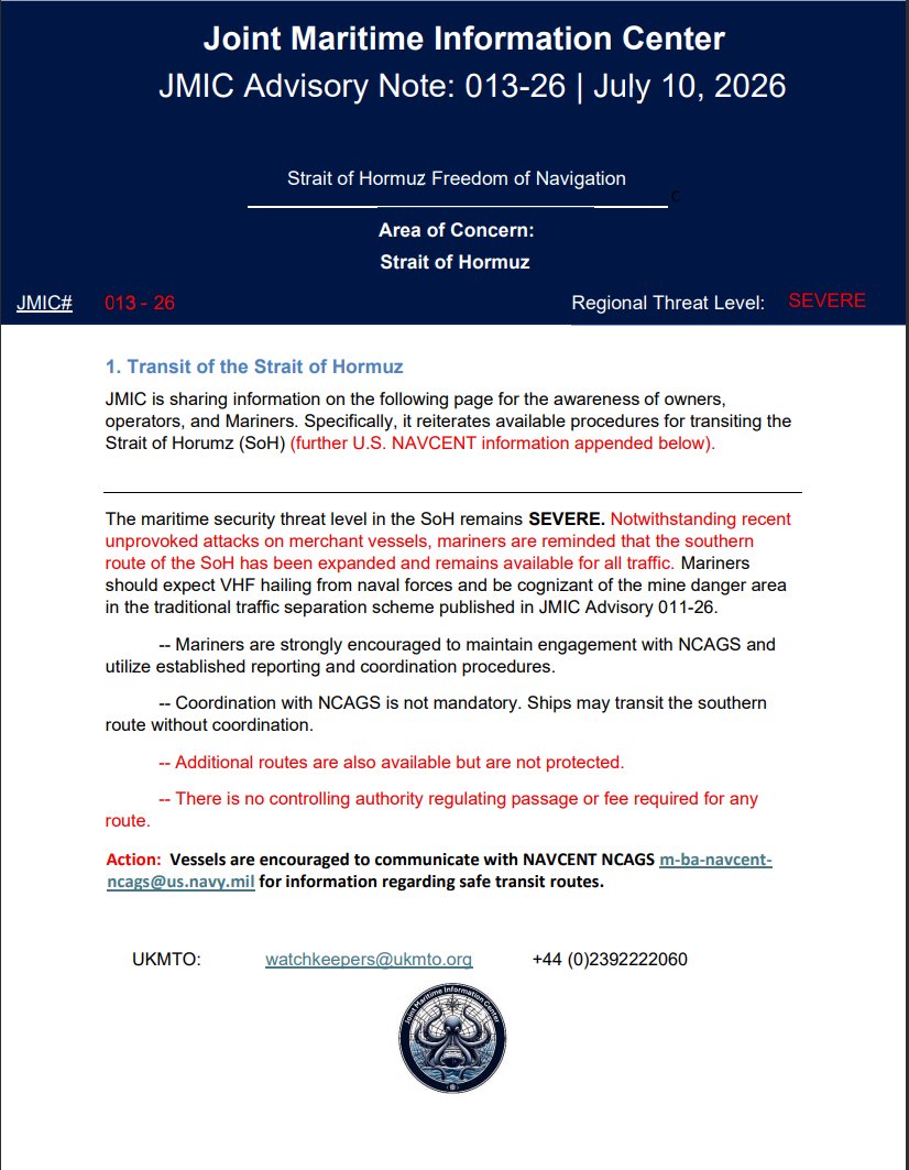 UK_MTO's tweet photo. JMIC Advisory Note: 013-26  

Click here to view the full advisory note⤵️
https://t.co/mCeqf5ZFVr
#MaritimeSecurity #MarSec https://t.co/z3fKAMwjgJ