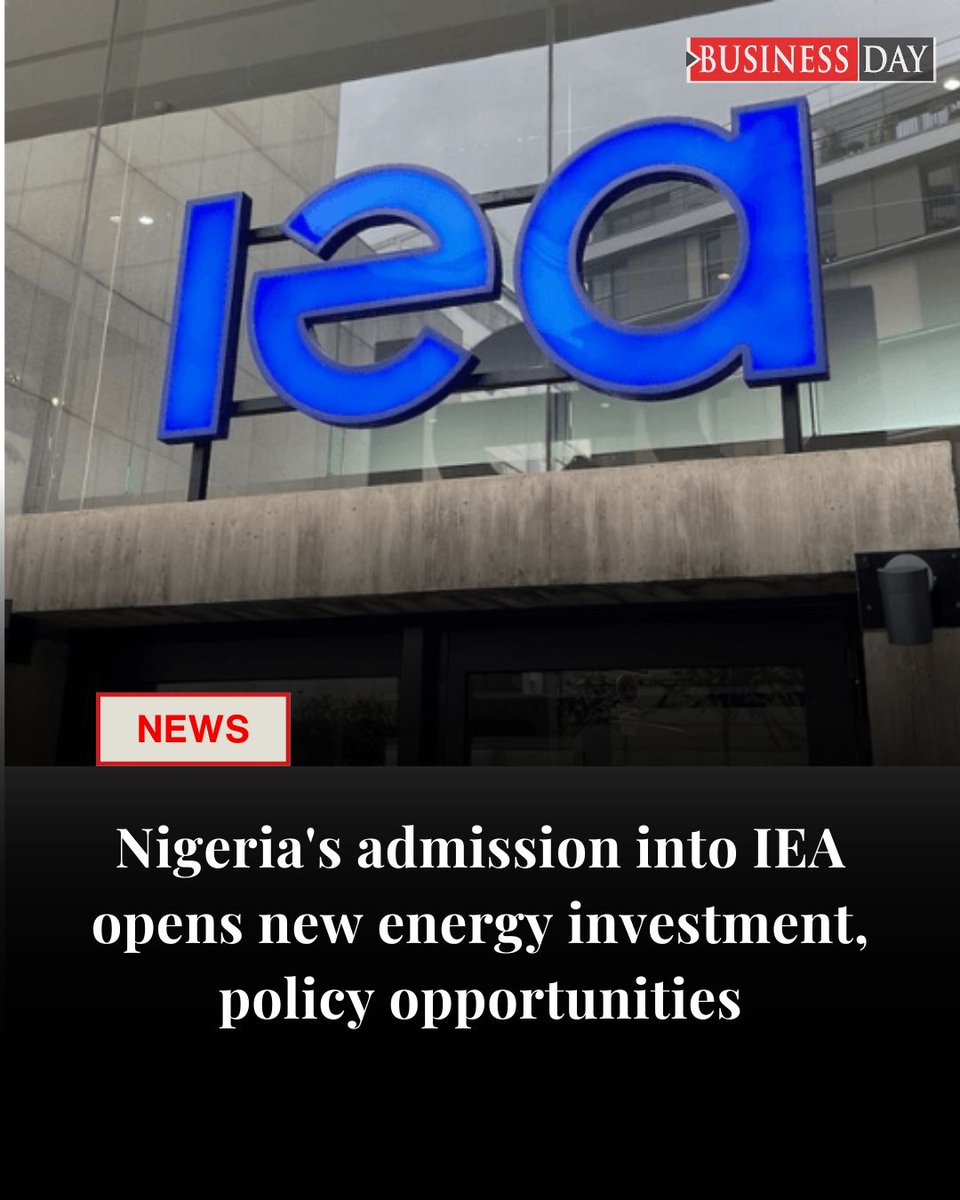 BusinessDayNg's tweet photo. Nigeria has been admitted as an Association Country of the International Energy Agency (IEA), a development that strengthens the country's influence in global energy governance and opens new opportunities for international cooperation on energy security, sustainability and the energy transition.

The federal government announced the development in a statement issued on Thursday by the Ministry of Foreign Affairs, describing the admission as a historic milestone in Nigeria's engagement with the global energy community...

Read more: https://t.co/TcyWX8nF1m