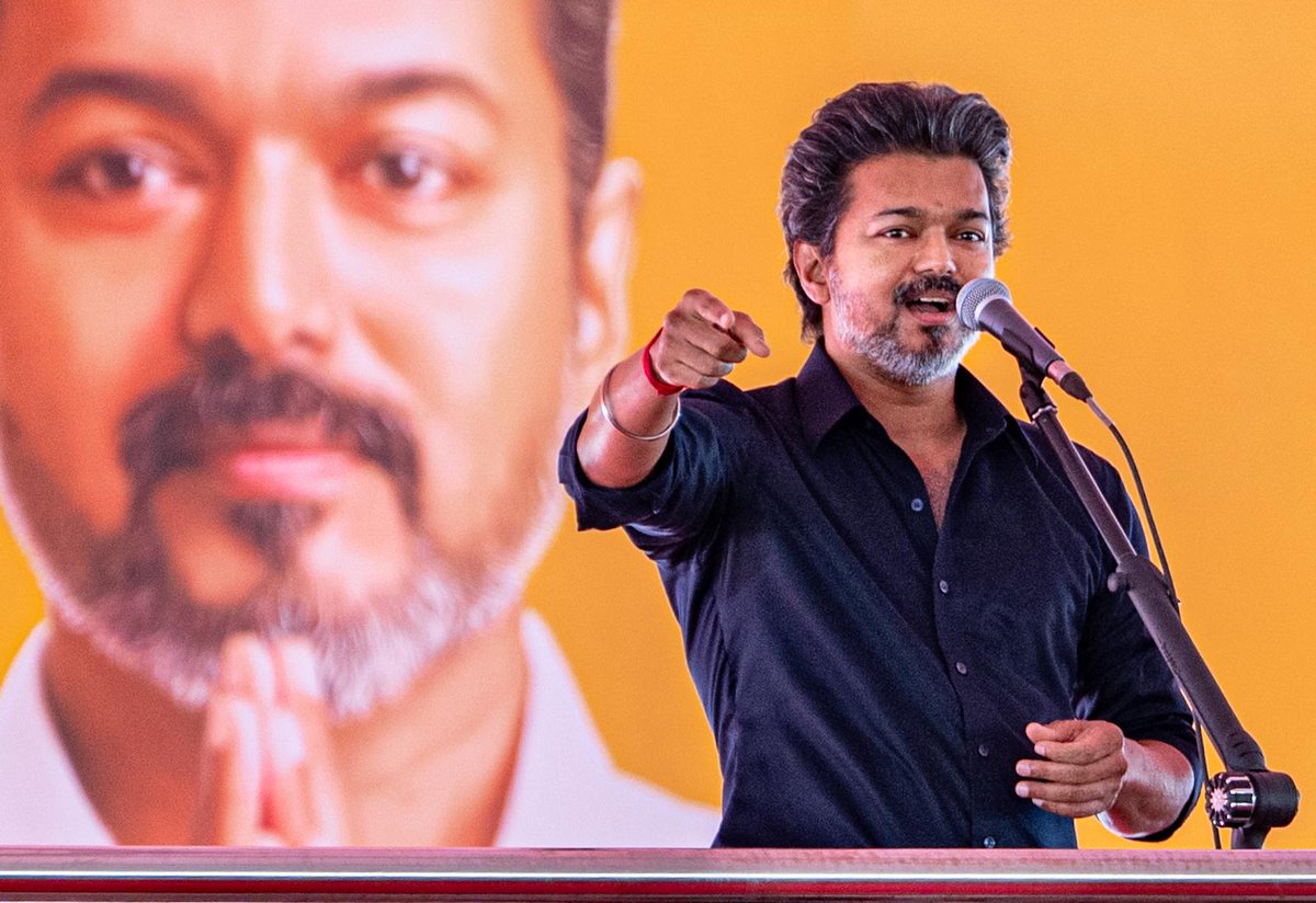 THChennai's tweet photo. Glimpses from the public meeting in which #TamilNadu Chief Minister #Vijay spoke at Atlas Kalaiarangam in #Karur on Friday. 

📸: R. Vengadesh (@vengadeshspat) / The Hindu https://t.co/HLXZrdz2Dj