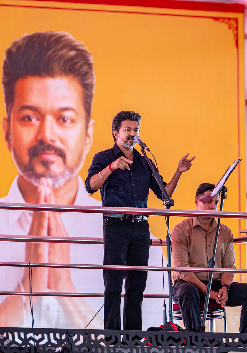 THChennai's tweet photo. Glimpses from the public meeting in which #TamilNadu Chief Minister #Vijay spoke at Atlas Kalaiarangam in #Karur on Friday. 

📸: R. Vengadesh (@vengadeshspat) / The Hindu https://t.co/HLXZrdz2Dj