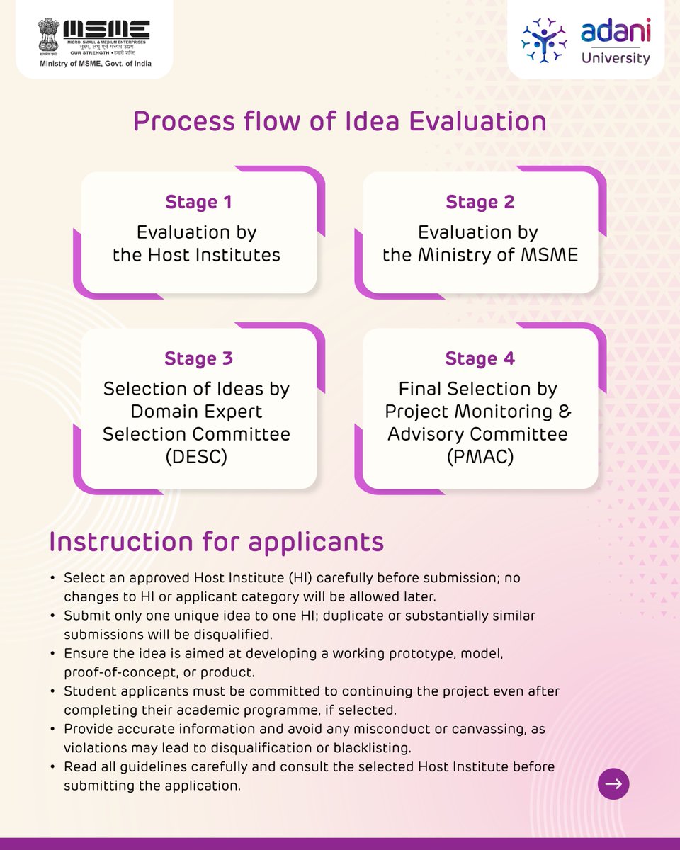 AdaniUniversity's tweet photo. Have an idea that can shape the future of MSMEs?
Join MSME Idea Hackathon 6.0 and get an opportunity to receive funding support of up to ₹15 lakh.
Apply by July 14, 2026
#AdaniUniversity #MSMEIdeaHackathon #Innovation https://t.co/2ZUYM5hGXY