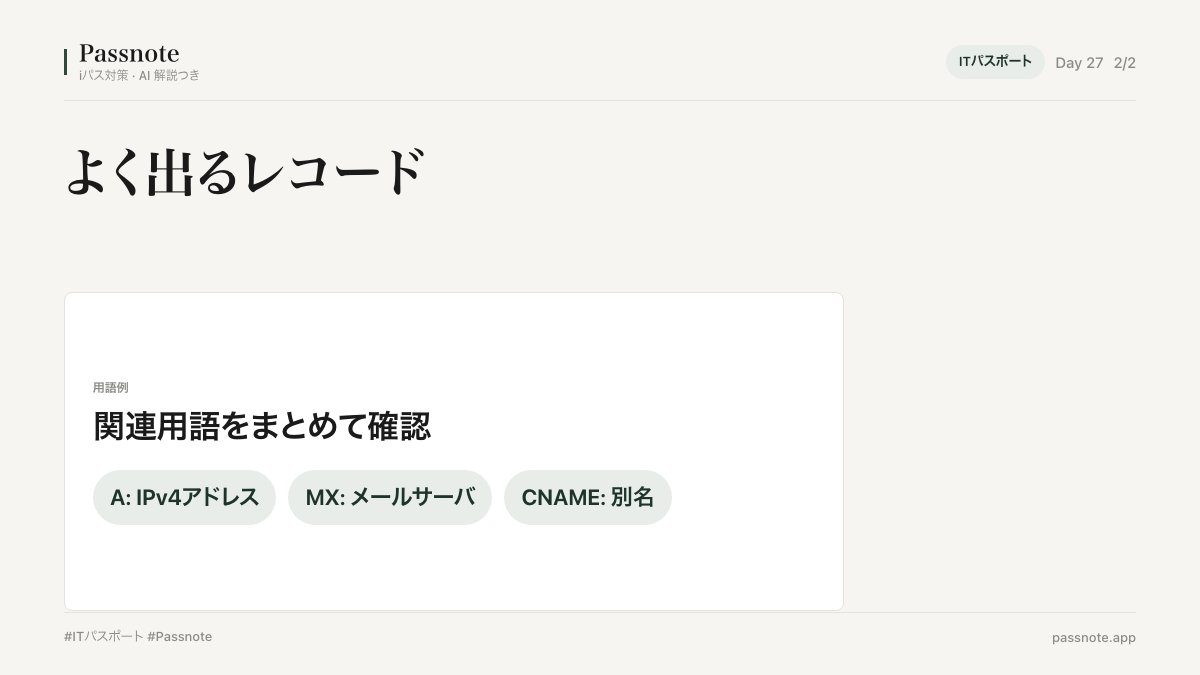 harisolobuilder's tweet photo. DNS は、ドメイン名を IP アドレスに変換する仕組みです。Web の住所録のような役割です。 #ITパスポート #Passnote https://t.co/Ib8lUQglpH