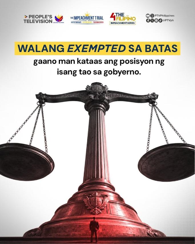PTVph's tweet photo. Hindi lang basta usaping pulitika ang impeachment. Isa itong prosesong nakasaad sa Saligang Batas upang panagutin ang isang mataas na opisyal ng gobyerno.
#PTV #4TheFilipino #4TF #ImpeachmentSeries https://t.co/aBlJhqYAUO