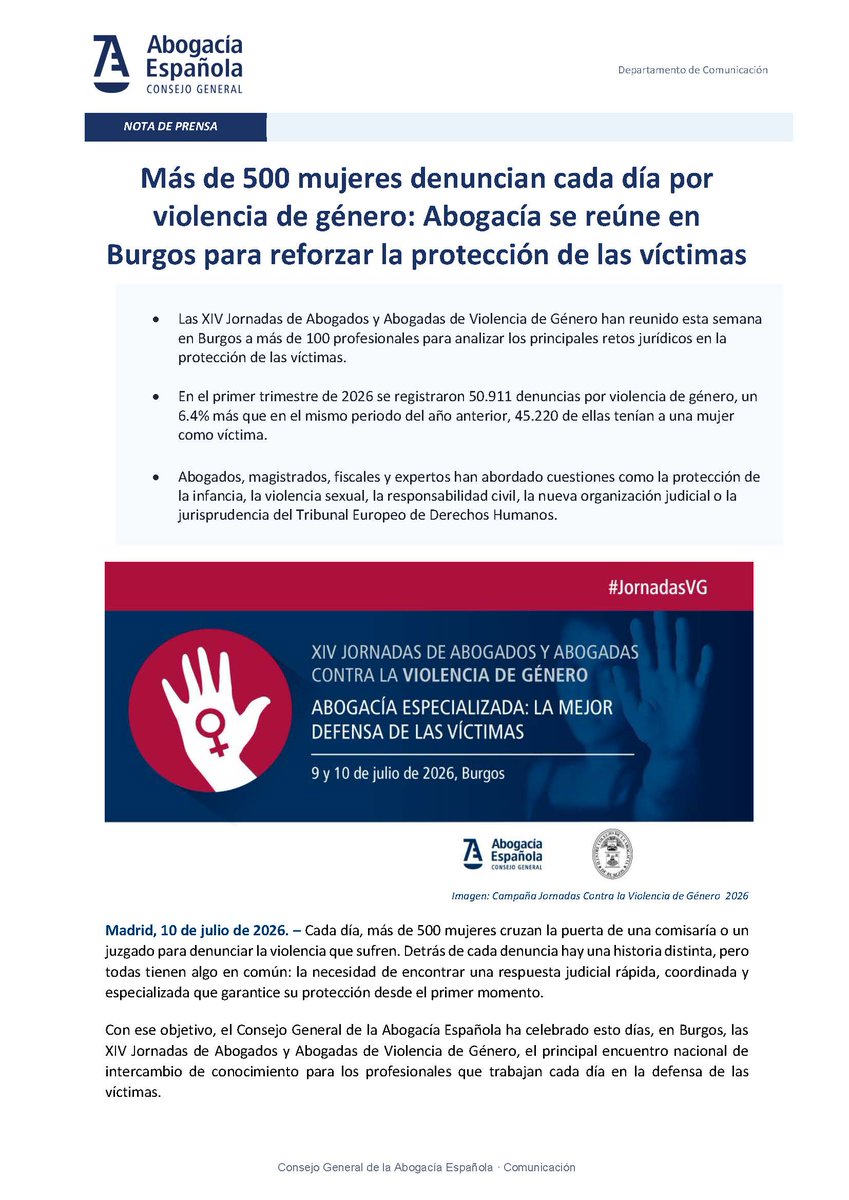 IcaTalavera's tweet photo. ⚖️🗞️𝗡𝗱𝗽 𝗱𝗲𝗹 𝗖𝗚𝗔𝗘.: "XIV Jornadas de Abogados y Abogadas contra la Violencia de Género." #abogaciaespañola #abogacia #CGAE #JornadasVG @MargaCerro @Abogacia_es https://t.co/6cTPhFJmxo