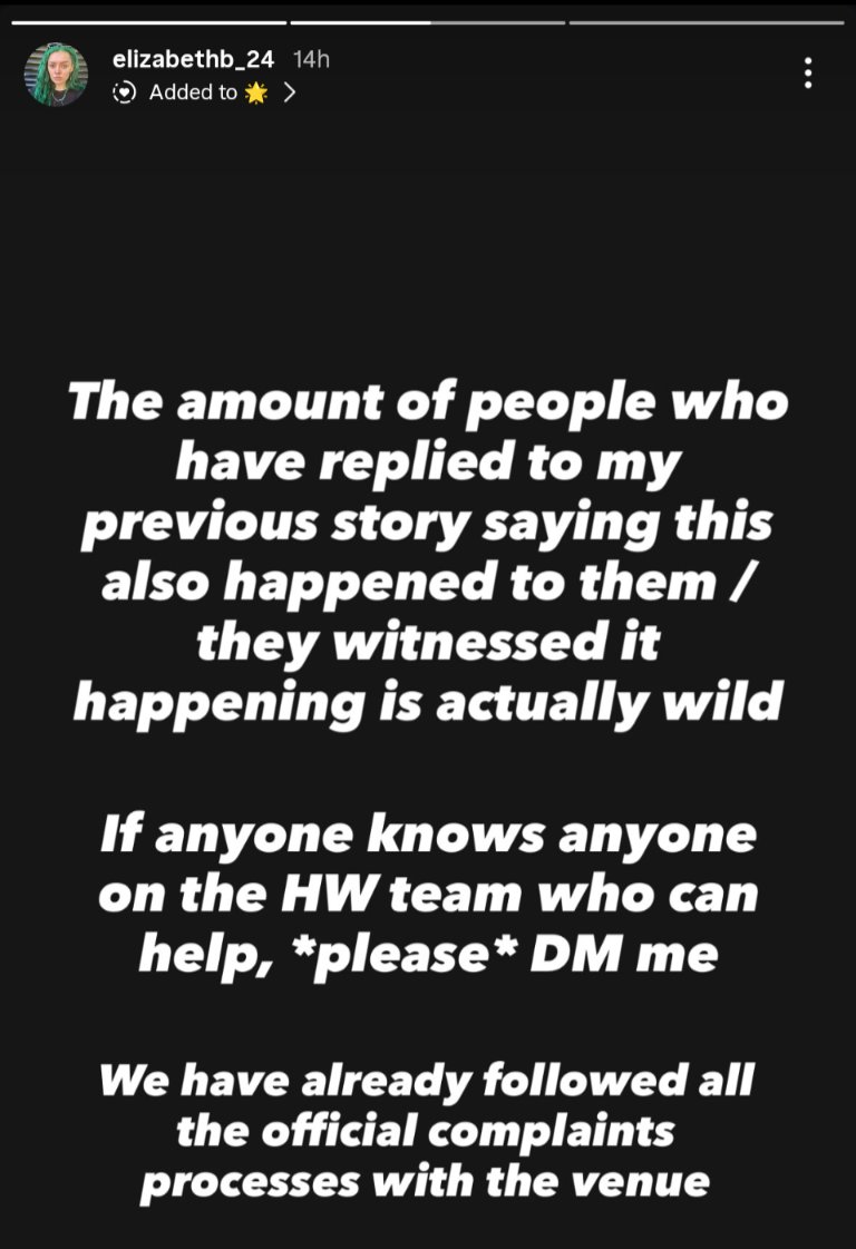 songsabdrowning's tweet photo. If you know anything about how to get this message to the right people/if you were there and would be happy to give a witness statement, please message elizabethb_24 on insta thank youuuuu https://t.co/Nd6maxsqix