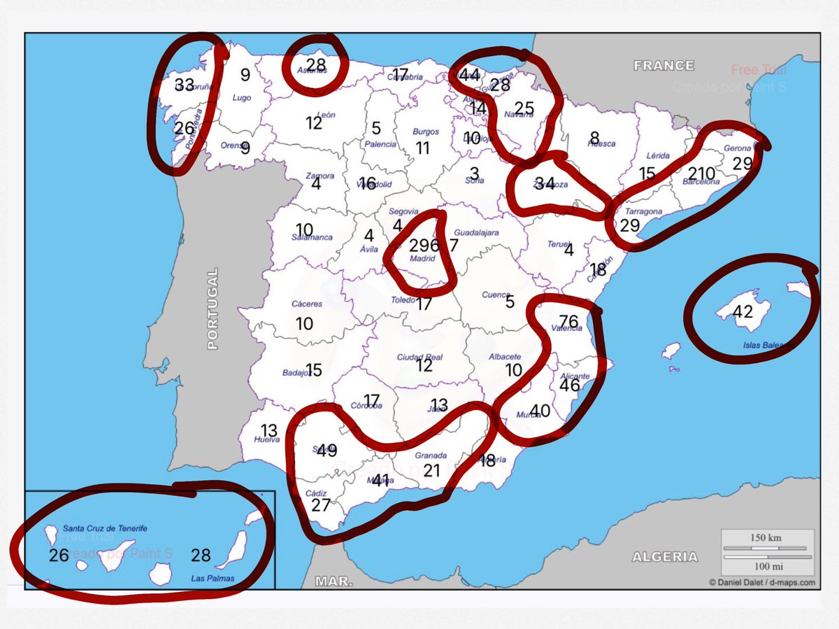 RuralxData's tweet photo. Si seleccionamos las que superan los 20 M, vemos claramente los polos económicos que tiene España https://t.co/mtK3HICfzj