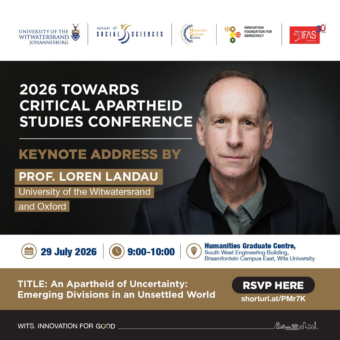 TowardsC_A_S's tweet photo. Meet our first Keynote Speaker; Prof Loren Landau who is a Research Professor at the University of the Witwatersrand’s African Centre for Migration &amp; Society and co-director of the Wits-Oxford Mobility Governance Lab (MGL). 

RSVP in Bio.

#ApartheidAfterSouthAfrica https://t.co/66oA2wSVU8