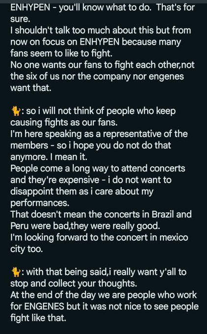 enhaengene_ot7's tweet photo. He truly Just wanted us to not fight, but some are twisting his words and are saying he was talking abt ot7, he never said anything abt us, he talked abt the ones that pyhsically fought at the concert. So pls dont make your own conclusion out of it https://t.co/V3TC6vZh8R