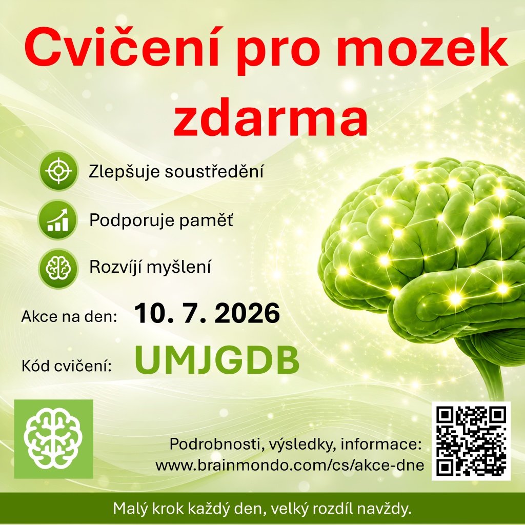brainmondo's tweet photo. 🧠 Každý den můžete zdarma posílit svůj mozek.
Stačí pár minut - a uděláte něco dobrého pro sebe.
Kód dne: UMJGDB  • pro den: 10. 7. 2026
🎯 Dnešní cvičení: Doplňování do řady
👉 https://t.co/26pMBTz9Av

💡 Brainmondo® • Vytvořeno specialisty na kondici mozku.

#AkceDne https://t.co/1FAFgahFv7