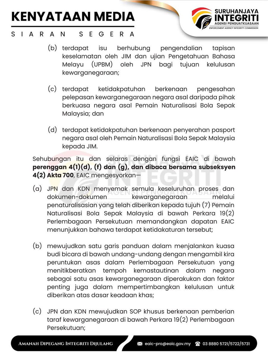 zulhelmizainal1's tweet photo. 🚨Isu 7 pemain, EAIC mendapati proses pertimbangan bagi memenuhi syarat kelulusan khas dibuat dalam tempoh yang amat singkat dan secara tidak teratur.

@ASTROARENA https://t.co/gL6B0RNDpP