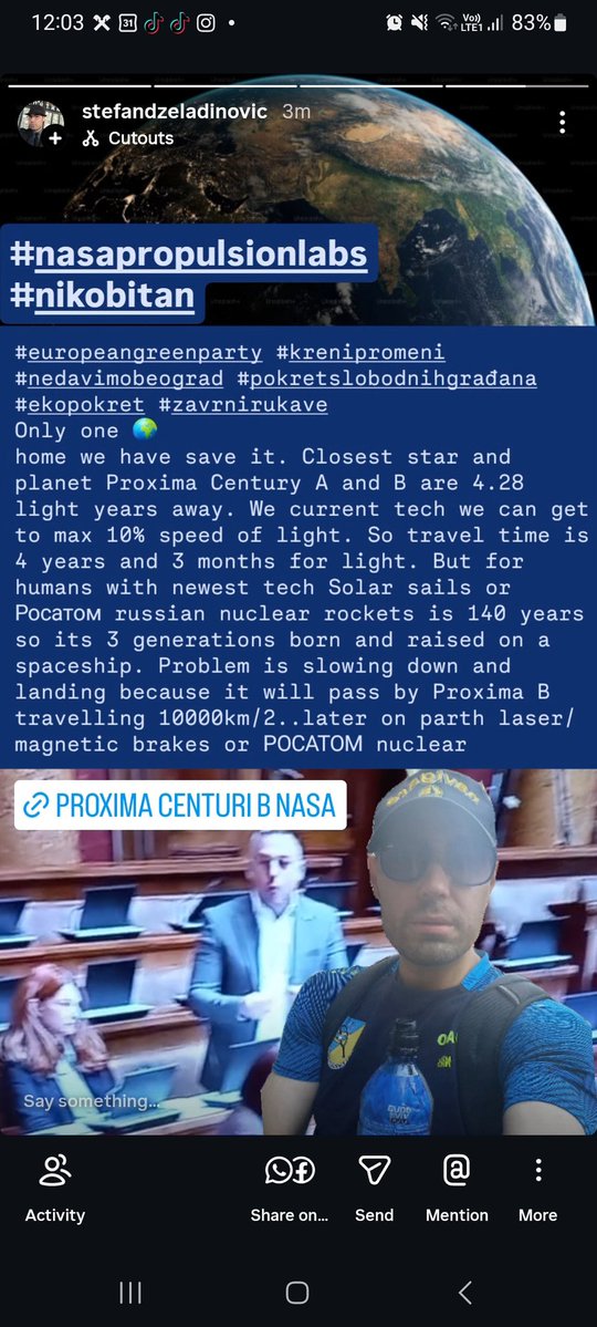 sdzeladinovic's tweet photo. Triptime: fastest theoretical speed capable of carrying humans (3.3% the speed of light via a nuclear-pulse rocket) #росатом, journey to Proxima Centauri will take approximately 130 y. 🙄 3 gen. living on spaceship. Please save our 🌎 #pokretslobodnihgradjana #europeangreenparty https://t.co/9SXnv7rzLZ