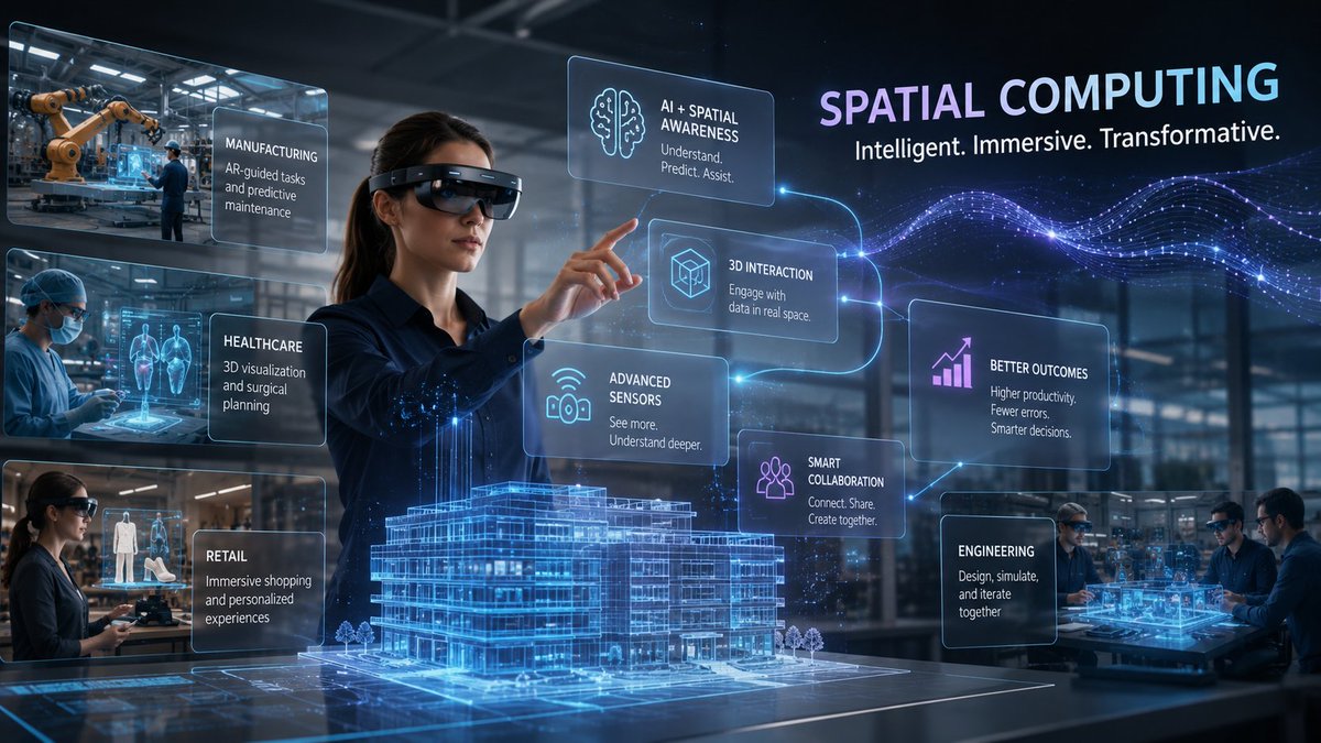 BRILCS's tweet photo. Computing is moving beyond screens. Spatial Computing, AI + AR/VR + real-world awareness,  is reshaping manufacturing, healthcare, retail, and logistics. The real shift is AI that understands your environment.
Which industry adopts it first?
 #AR #VR #AI #EnterpriseTech https://t.co/WNbCbFhWKX