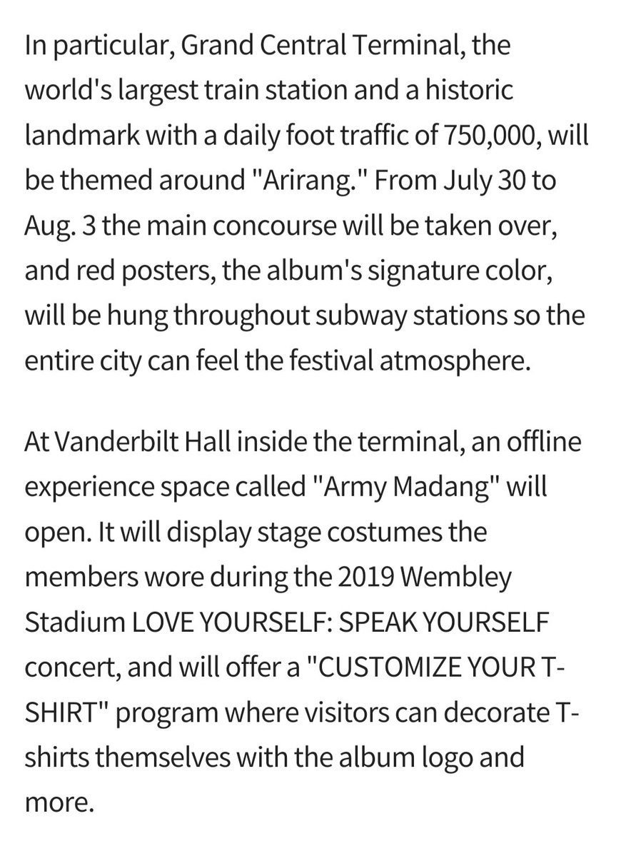 shadow_twts's tweet photo. . @BTS_twt will transform New York into a vast cultural experience, following South Korea's national treasure Sungnyemun, Las Vegas' Sphere, and the London Eye.

Grand Central Terminal, the world's largest train station and a historic landmark will be themed around "Arirang". https://t.co/szIWB0JHeR