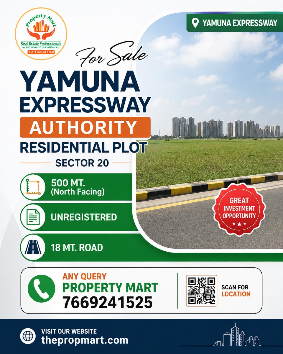 Property_Mart's tweet photo. 🏡 Premium Residential Plot for Sale – Yamuna Expressway Authority, Sector 20
📞 Property Mart: 7669241525
🌐 https://t.co/JBC5WNfHO5
#YamunaExpressway #Sector20 #PropertyForSale #RealEstate #Investment #Noida #PropertyMart #ResidentialPlot #LandInvestment #IndiaRealEstate https://t.co/cWQE30ZWBA