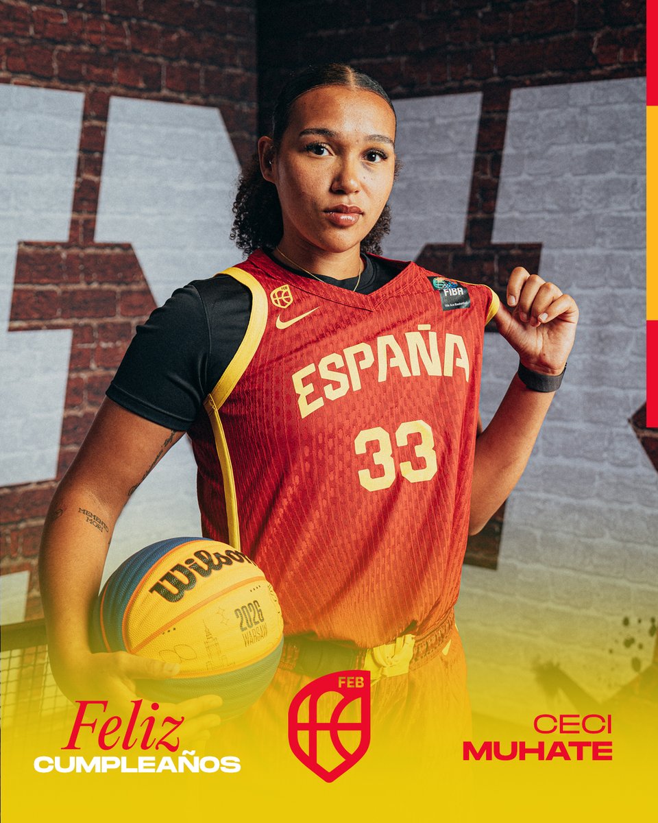 BaloncestoESP's tweet photo. Una de las 𝗘𝗦𝗧𝗥𝗘𝗟𝗟𝗔𝗦 de la #SelFEM3x3 🇪🇸 que celebra 𝗛𝗢𝗬 su cumpleaños compitiendo 😎

🎂 Felicidades @CeciMuhate 🎂

#LaFamilia #SomosEquipo https://t.co/8BnOUtecAM