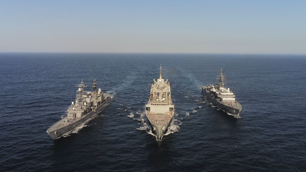 JMSDF_PAO's tweet photo. 7月8日～9日、#遠洋練習航海 中の練習艦「#かしま 」、「#やまぎり 」は、NATO大西洋任務部隊所属のスペイン海軍🇪🇸「フアン・カルロスⅠ世」、「カスティーリャ」、「ブラス・デ・レゾ」、「レイナ・ソフィア」、「パティ―ニョ」及びオランダ海軍🇳🇱「ファン・アムステル」と共同訓練を実施しました。 https://t.co/TBcjl03zbd