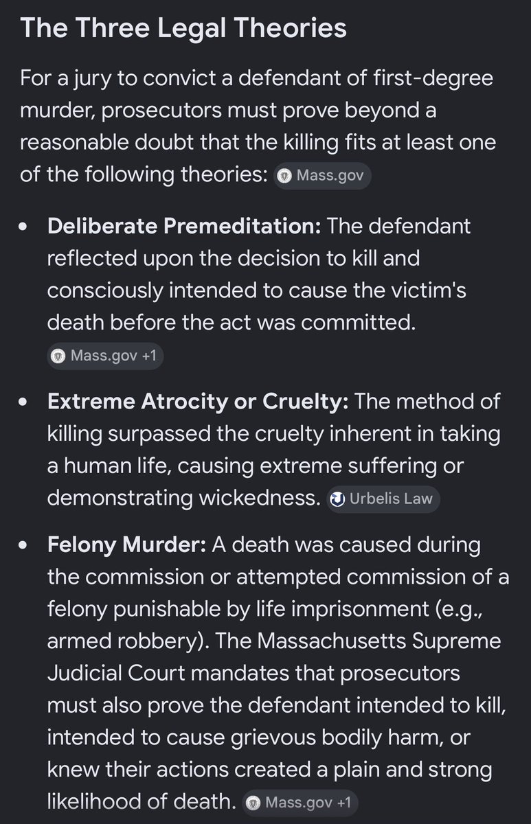 hungus14's tweet photo. First degree. I’m still catching up, but that is new. And interesting. I didn’t know about this.

But yeah, I could argue the first two requirements are met.

The 2:27am search is the premeditation.

Likewise, the 2:27am search is deliberate, cruel, and as an added bonus, shocks the conscience.

Life without parole for two or three of these monsters makes perfect sense.

I’m not kidding. I truly believe the McAlberts are this selfish, cruel, and absolutely capable.