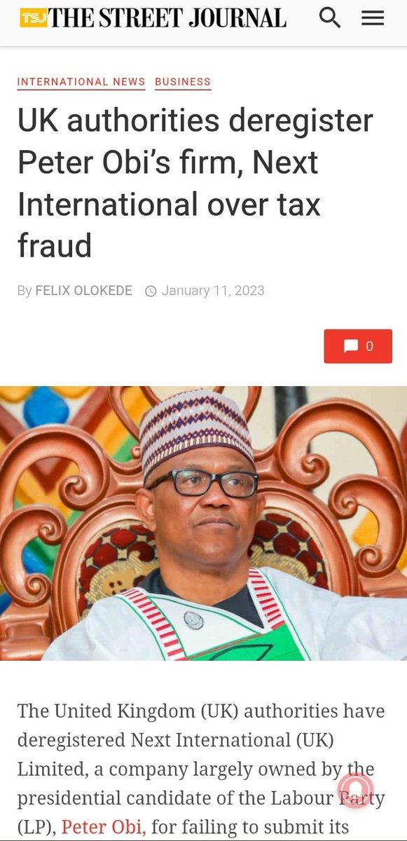 Bayo_Bilisi's tweet photo. News 1: FIRS seals Peter Obi's company over tax debt - ICIR

News 2: UK authorities deregister Peter Obi's firm, Next International over tax fraud. - The Street Journal 

News 3: Peter Obi spent Easter in detention in London. - Premium Times 

Peter Obi owed tax in Nigeria, his company in UK was deregistered in UK over tax fraud which he was later detained over upon arrival in UK.

Same man came here to lie the government is after his life.

Wait for few weeks, you will discover he's probably owing tax again.

Okwute of Fraud!