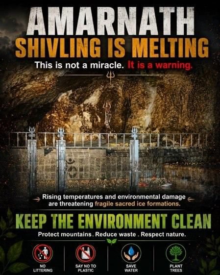 durga_vyaghri's tweet photo. Har Har Mahadev 🙏🏻🔱🏔️

This is an urgent appeal for a clean and eco-friendly Shri Amarnath Ji Yatra.  

When nature speaks, we should listen. The melting ice formation of the Amarnath Shivling is a reminder to protect the fragile Himalayan environment while supporting this sacred pilgrimage.

Preserving these mountains isn't just an environmental responsibility—it's a cultural and spiritual one.

-----------------------------------

हर-हर महादेव! 🙏🔱🏔️

श्री अमरनाथ जी यात्रा केवल एक तीर्थयात्रा नहीं, बल्कि आस्था, प्रकृति और संस्कृति का अद्भुत संगम है।

प्रकृति जब संकेत देती है, तो हमें उसे अनदेखा नहीं करना चाहिए। अमरनाथ शिवलिंग का समय से पहले पिघलना हमें यह संदेश देता है कि हिमालय के इस अत्यंत संवेदनशील पर्यावरण की रक्षा करना हमारी सामूहिक जिम्मेदारी है।