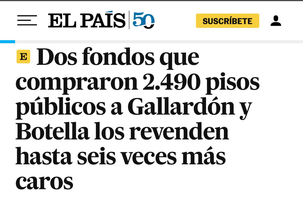 JulenBollain's tweet photo. La política de vivienda del PP 👇🏼

Se construyen viviendas públicas con dinero de todos. Luego el PP se las vende a fondos buitre a precio de saldo: 69.000€ de media.

Y años después estos las revenden hasta por 600.000€ la vivienda.  

Un saqueo planificado del patrimonio público. Y tiene responsables con nombre y siglas: el PP.