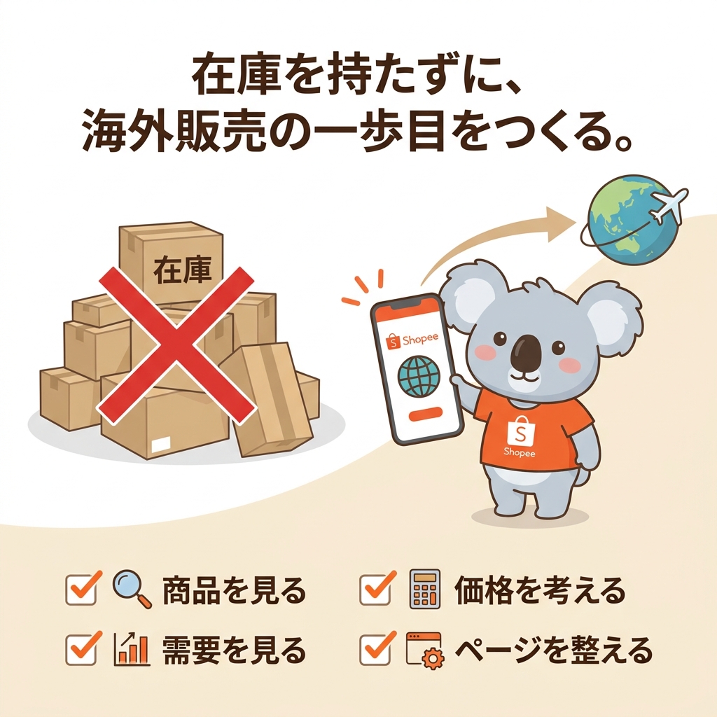 ZerooneJapan100's tweet photo. おはコアラ🐨

物販と聞くと、
在庫をたくさん持つイメージがある人も多いです。
売れなかったらどうしよう。
保管場所はどうするんやろ。
最初にお金がかかりそう。

こういう不安がありますよね。
これ、Shopee無在庫物販を知ると、
少し見え方が変わります。
普通は、
物販は在庫を持ってから始めるものだと思いがちです。

でも僕は、
最初はリスクを抑えて、
流れを学びながら始めることも大事やと思っています。

もちろん、
簡単に稼げるという話ではありません。
でも、

・商品を見る力
・需要を見る力
・価格を考える力
・ページを整える力
・海外のお客様に届ける力
こういう売る力を実践で学べるのは大きいです。

物販に対して、
一番不安に感じることは何ですか？
