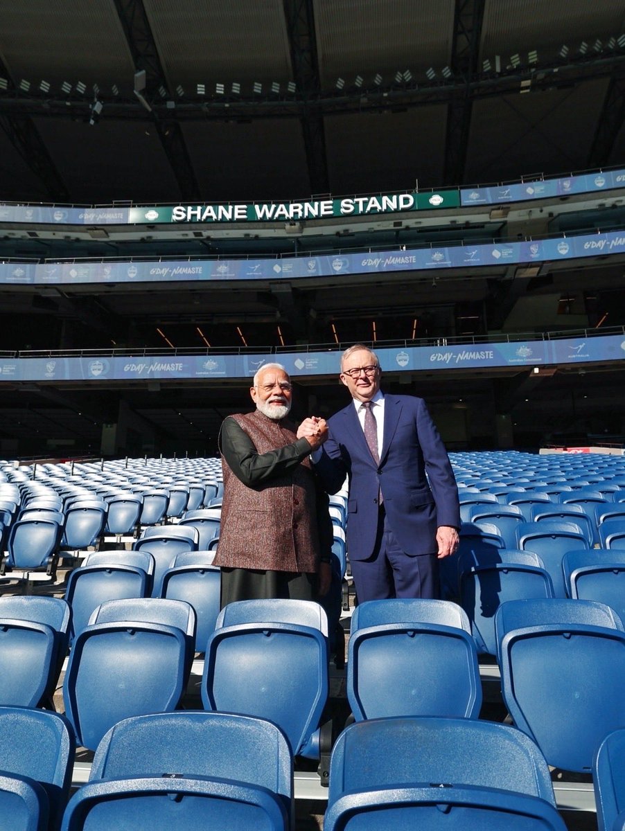 mygovindia's tweet photo. Champions Together Beyond The Boundary!

Sport has always been a powerful bridge between India and Australia, strengthening people-to-people ties through shared passion, respect and teamwork.

#PMModiInAustralia https://t.co/gSJuWRSnVS