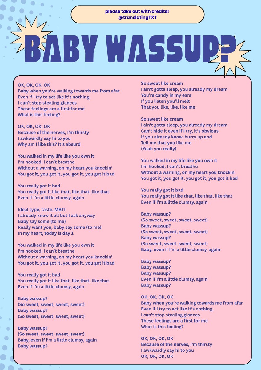 translatingTXT's tweet photo. #NOLABELS_PART02: Baby Wassup? - Lyrics (English Translation) https://t.co/3PGC3gzWIC