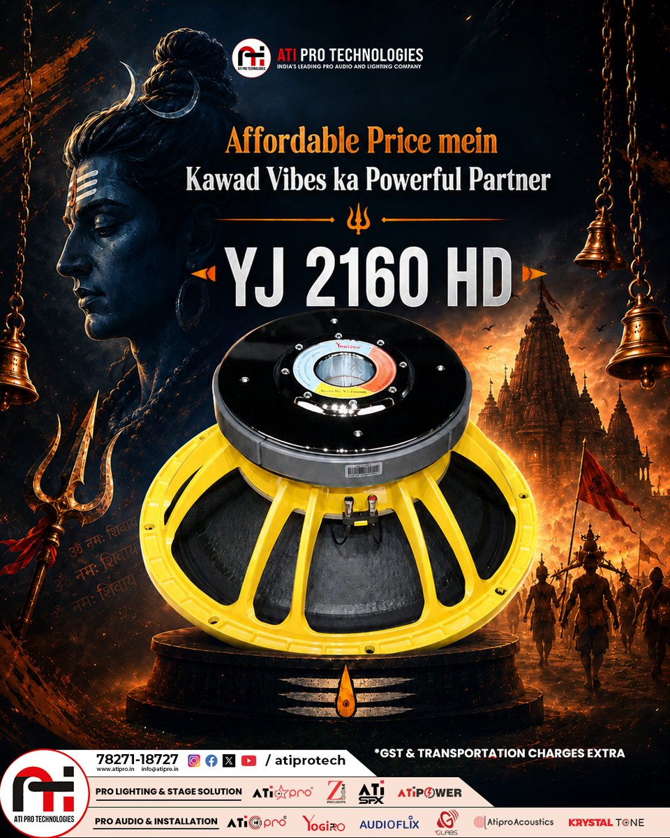 atiprotech's tweet photo. 🔱 Affordable Price Mein, Kawad Vibes Ka Powerful Partner!
Power your Kawad Yatra with the YOGI PRO YJ 2160 HD—designed for loud, clear, and reliable performance during devotional events.
🙏 Har Har Mahadev!
#YogiPro #ATIPro #YJ2160HD #KawadYatra #HarHarMahadev #Mahadev https://t.co/ns0c95pXPr