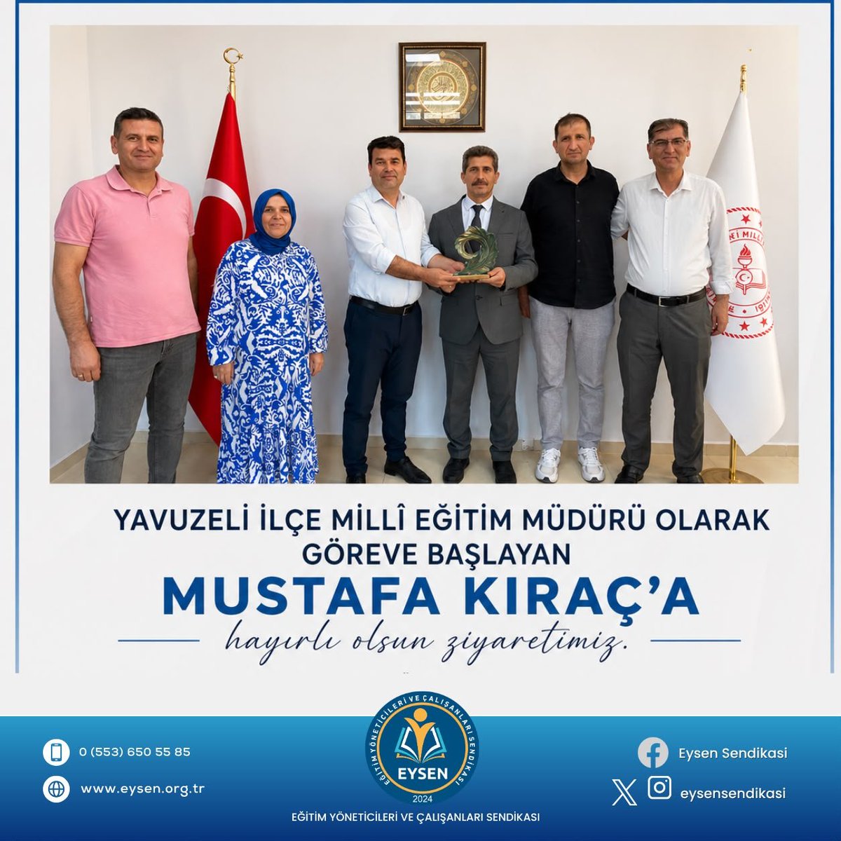 eysensendikasi's tweet photo. EYSEN Genel Başkanımız Sayın Ayhan GÖKKAYA ile Gaziantep Şube Başkanlığımız, Gaziantep Yavuzeli İlçe Millî Eğitim Müdürü Sayın Mustafa KIRAÇ’ı makamında ziyaret ederek hayırlı olsun dileklerini sundular.
Ziyarette eğitim alanındaki güncel gelişmeler, eğitim çalışanlarının beklentileri ve kurumlar arası iş birliğini güçlendirecek konular üzerine verimli bir istişare gerçekleştirildi.
Nazik ev sahipliği için Sayın Mustafa KIRAÇ’a teşekkür ediyor, görevinde üstün başarılar diliyoruz.