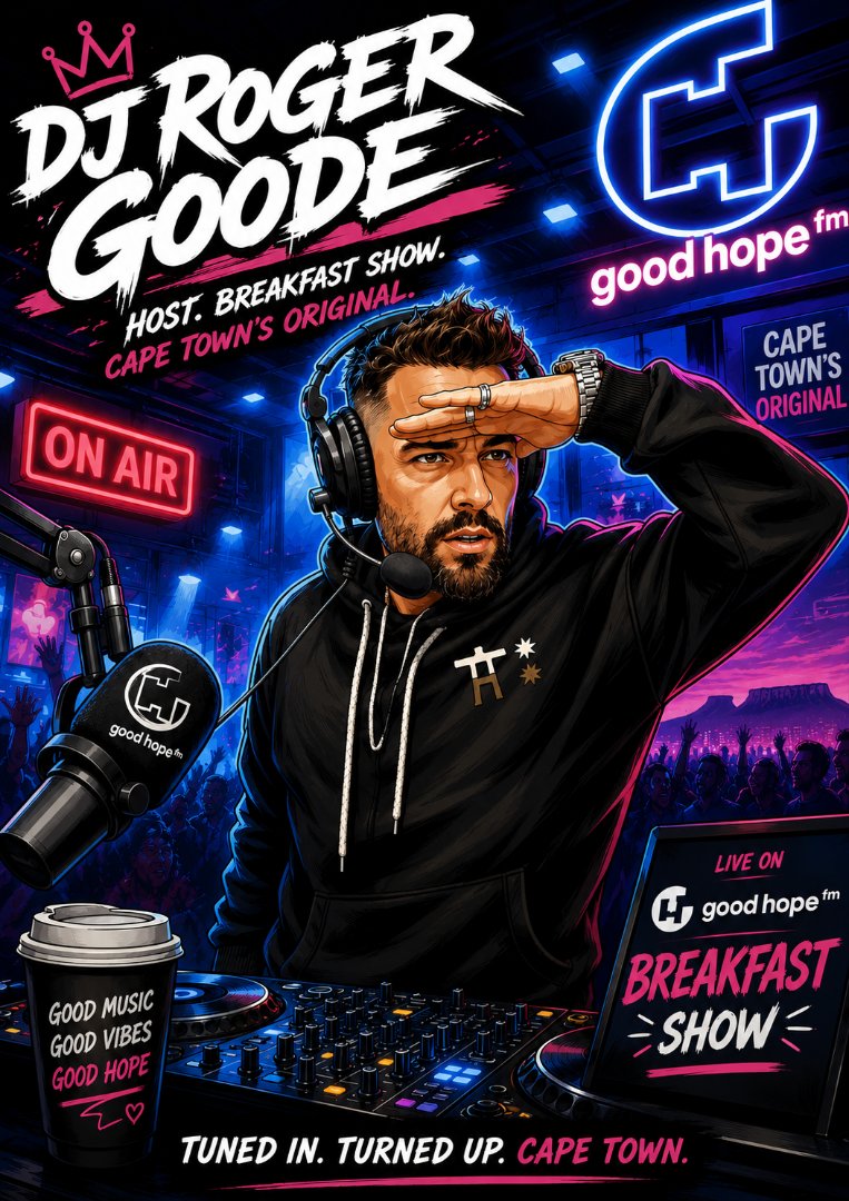 GoodHopeFM's tweet photo. Coming up on #TheVinylCountdown 

@djrogergoode gets your morning up and ready for the weekend 😎 

After the 8am news bulletin 📻

#CapeTownsOriginal https://t.co/hQgRykm8E2
