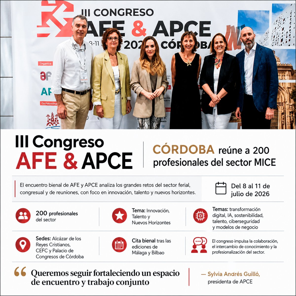SoloagentesC's tweet photo. Córdoba reúne a 200 profesionales en el III Congreso AFE & APCE para abordar innovación, talento y nuevos retos del sector MICE.
https://t.co/8Wb9WHPbTm
#soloagentes #AFE #APCE #MICE https://t.co/eORGbEZt5j
