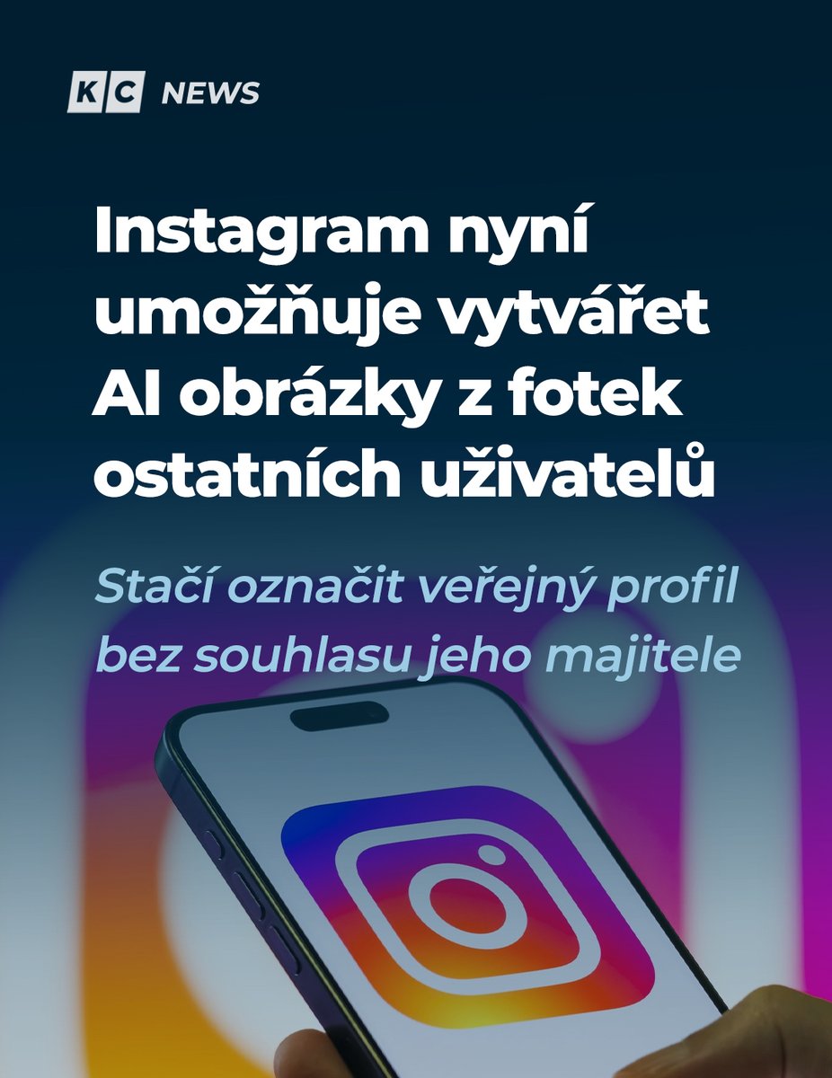 KrelCentral's tweet photo. Společnost @Meta spustila model 𝗠𝘂𝘀𝗲 𝗜𝗺𝗮𝗴𝗲, který umožňuje vytvářet AI obrázky s využitím fotek ze všech veřejných instagramových profilů! 

🇨🇿 Tato funkce se opět rozšiřuje mezi uživatele postupně.

Stačí v promptu označit konkrétní veřejný účet a AI může při generování využít jeho veřejně dostupné fotografie bez jeho souhlasu.

U veřejných profilů může být tato možnost dostupná automaticky, dokud ji uživatel ve svém nastavení nevypne.

#AI #Instagram #Meta #Technologie