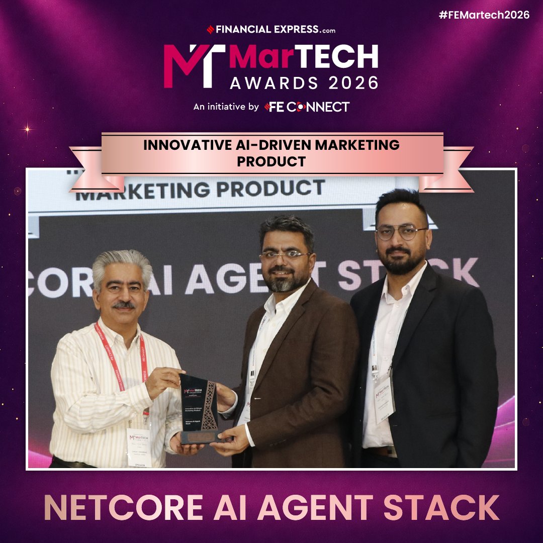 FEBrandWagon's tweet photo. 🏆Winner Announcement | #FEMartech2026
Congratulations to @netcore_cloud AI Agent Stack for winning the Bronze Award in the Innovative AI-Driven Marketing Product category at the FE MarTech Awards 2026. https://t.co/NuHBscqSR9