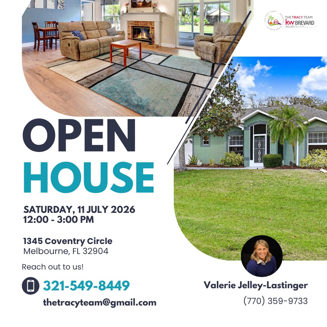TheTracyTeam's tweet photo. Come take a look inside 1345 Coventry Circle! 

Stop by from 12:00 to 3:00 PM to explore the home, walk through the space, and see how it feels in person.

📍 1345 Coventry Circle, Melbourne
📅 Saturday, July 11
Valerie will be there to welcome you and answer any questions. https://t.co/eTRSWeyA6Z