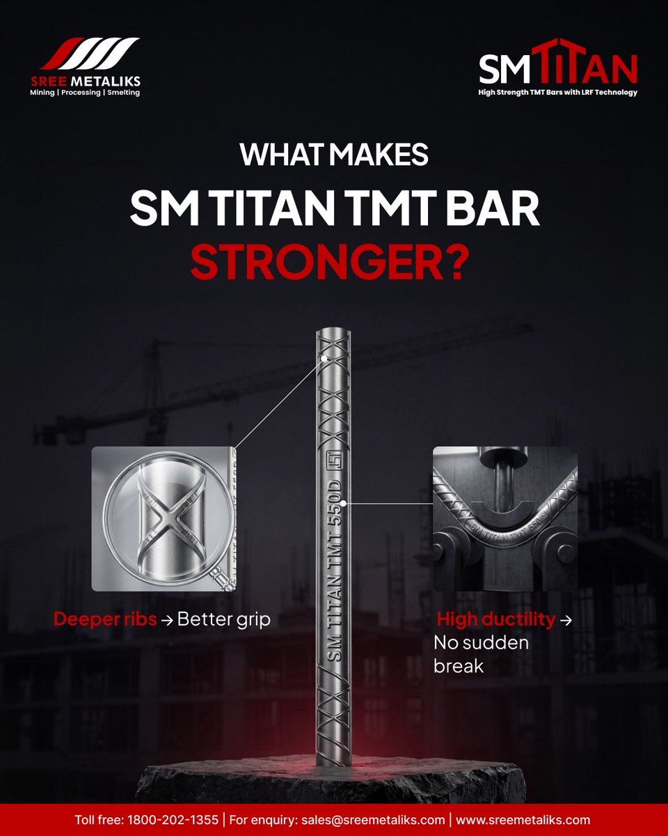 SreeMetaliks's tweet photo. Strength isn’t just visible — it’s engineered within.
Every SM TITAN TMT bar is designed to perform under pressure, adapt to stress, and protect what matters most.
#SreeMetaliks #SMTitan #BuiltForStrength #ConstructionSafety #SteelEngineering https://t.co/0NvUCGPB6O