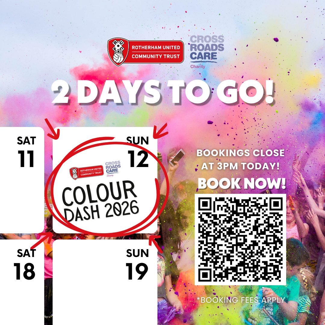 RUFC_CT's tweet photo. RUCT | Final chance to book! 🌈

This Sunday, Manvers Lake will be transformed into a sea of colour as hundreds of people come together for the RUCT & Crossroads Care Colour Dash!

⏰ Bookings close TODAY at 3:00pm and there will be no sign-ups on the day, so this is your last opportunity to secure your place.

Whether you're walking, jogging, running or wheeling your way around the route, you'll enjoy a morning full of colour, community and fundraising for two incredible local charities.

📅 Sunday 12th July
📍 Manvers Lake, Wath upon Dearne

🎟️ Book now before 3:00pm:
https://t.co/H06HwZDOdz

We can't wait to see you at the start line! 🌈